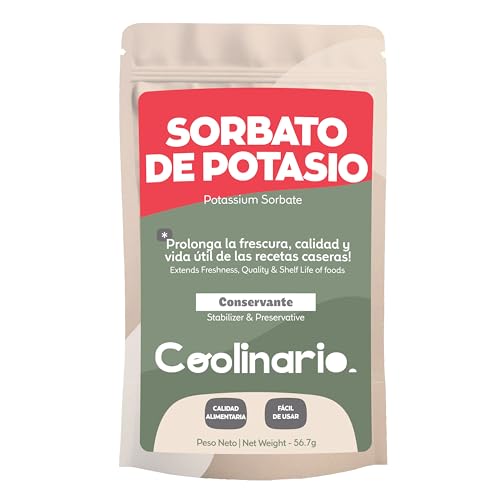 Coolinario Sorbato de Potasio (56 g) Conservante Grado Alimenticio para Vinos, Mermeladas, Panadería, Quesos y Snacks | Fácil de Usar | Alarga la Vida Útil