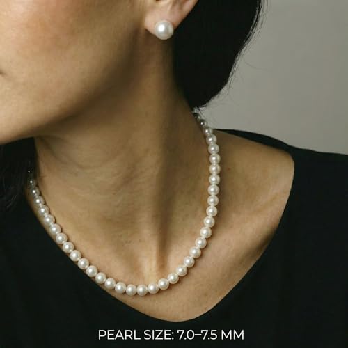 Real Pearl Necklace for Women with AAA+ Quality Round White Freshwater Genuine Cultured Pearls