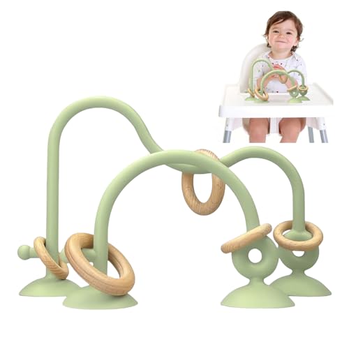 LYNSAN Baby Spielzeug Saugnapf Hochstuhl, Sensorische Spielzeug Silikon mit Holzring, Montessori Spielzeug, Babyspielzeug für Jungen und Mädchen Kindergarten Zuhause Babyzimmer, Grün
