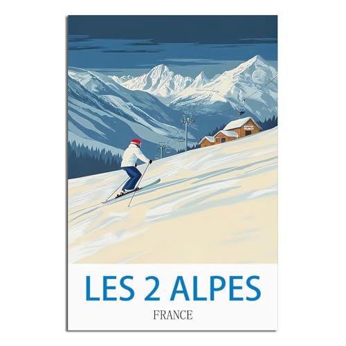 Les 2 Alpes France impression sur toile poster vintage 60x90