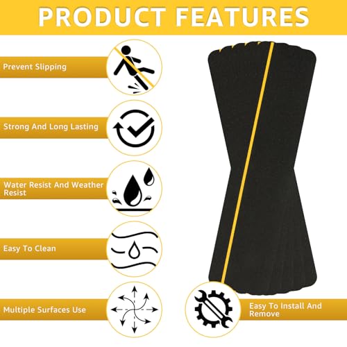 Wopplxy WPUS-STAIRTREAD-10PS-GNBK-240426 10 Pcs 6 Inch X 32 Inch Anti Slip Stair Tread With Reflective Stripe, Black Grip Tape For Stairs Adhesive Non Skid Tape Outdoor Traction Treads Staircase Step Treads Friction Abrasive thumb #2