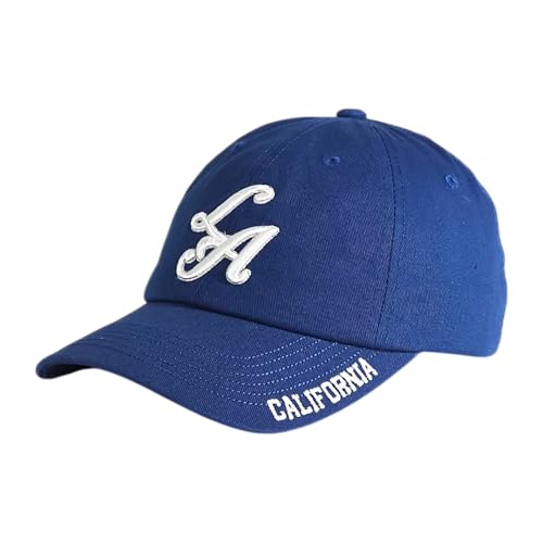 LA California 3D Interlock Embroidered Baseball Cap California Brim & Los Angeles Back Stitching 100% Cotton Adjustable Dad Hat for Men & Women - Royal