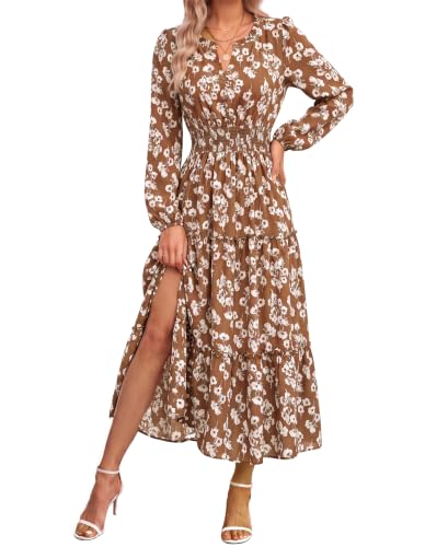Image of GRACE KARIN Women's Floral Maxi Dress 2026 Fall Long Sleeve V Neck Empire Waist A Line Flowy Dress with Pocket