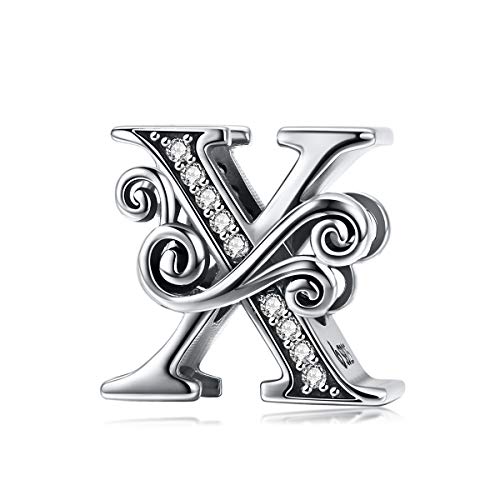 Image of Eternalll Jewellery - Spacer Beads Authentic 925 Sterling Silver Charms Vintage A-Z Letter Alphabet Charms For Bead Bracelets Women Charm (X)