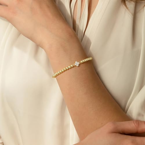 Bijoux tendance en or rose et blanc bracelet perles élastique trèfle - 3