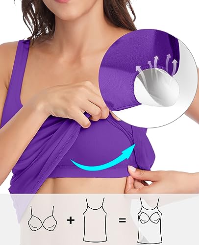 Image of V FOR CITY Tank Top for Women with Built-in Padded Bra Adjustable Wide Strap Camisole Cotton Cami Shirts