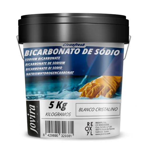 Bicarbonato Sódico Limpieza 5 Kg | Limpiador Multiusos Natural para Cocina, Baño, Horno, Frigorífico, Lavadora, Alfombras y Eliminación de Olores | Hidrogenocarbonato de Sodio Alta Pureza