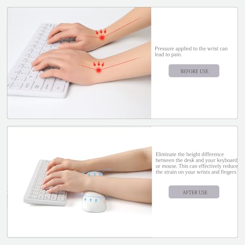 Image of UnivoColors Design-Medium Wave Keyboard Wrist Rest of Medium, Artificial Sheepskin+Memory Foam+Ergonomic+Anti-Slip Gel, Resilience Support During Work and Gaming,Keyboard Accessory,White