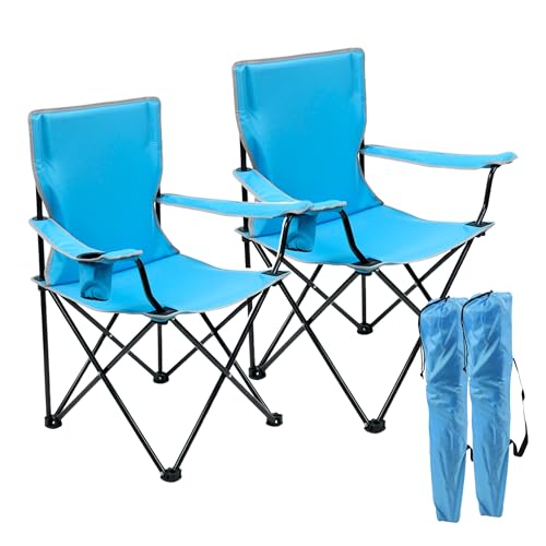 Nordiq - Silla de Camping Plegable Pack 2 - con Respaldo Transpirable para Playa y Exterior con Portavasos y Bolsa de Transporte - 65x90x110cm - Acero - Peso Máximo Soportado 110 kg Azul Real