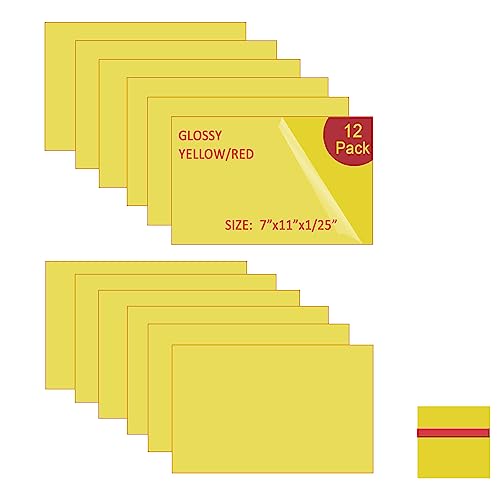 Image of XLNT TECH Engraving Blank Materials ABS Double Color Plastic Sheet, Yellow /Red (7 inch x 11 inch x .040 inch, 12 Pieces) for Interior Signs, Badges.