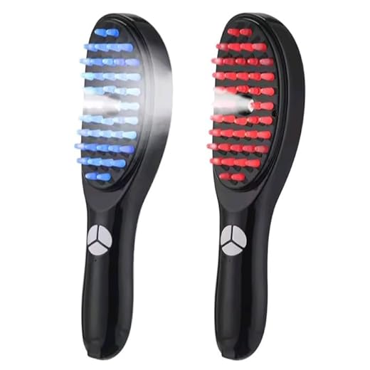 Pente Escova Elétrica Massageadora para queda de cabelo com Terapia de Luz LED Azul e Vermelha - Terapia Capilar com Função de Crescimento Capilar e prevenção de queda capilar