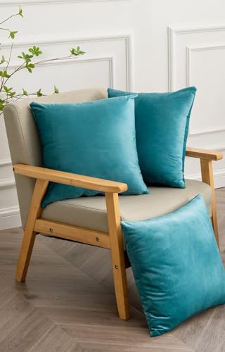 Image of Cushion Covers Velvet Set of 3, 16 inch x 16 inch (Aqua)