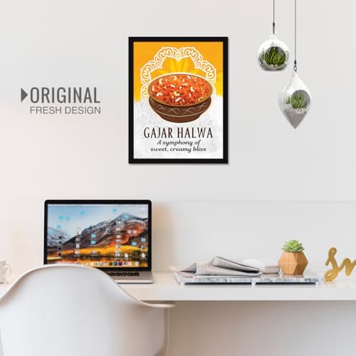 Image of Chaka Chaundh - Gajar halwa wall art poster frame Sweets Mithai shop and confectionery store wall art framed quotes decor item - Restaurant cafe food Deserts poster frame decoration items - 14 X 11 inches