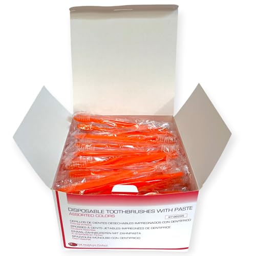DE Healthcare Products – Einmalzahnbürsten mit Zahnpasta (100 Stück), einzeln hygienisch verpackt, 4 untersch. Farben (4x 25 Stück) – Bild 4