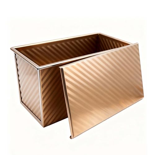 LTHERMELK Pan de molde 230 g con tapa, forma ondulada de oro rosa, para sándwiches y levadura, apto para lavavajillas, para hornos, horno de aire caliente, freidora de aire caliente
