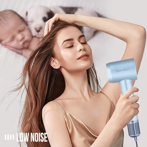 ZQIAN BEAUTY Hair Dryer, High-Speed Blow Dryer with 110,000 RPM Brushless Motor, 200 Million Negative Ionic Hair Dryer, Fast Drying Low Noise Hairdryer with Magnetic Concentrator Nozzle (Silver Blue) - Thumbnail 7