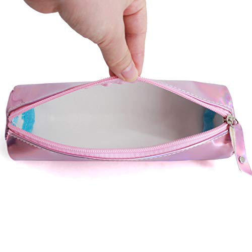 Image of Aisa Pencil Case Holographic Zipper Pen Bags Cosmetics Bags Color Pink