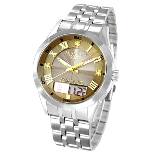 J.HARRISON(ジョン・ハリソン) メンズ腕時計 ソーラー電波 【ベルト調整がご自身で簡単にできます】 【アナログ デジタル表示のハイブリットモデル】 万年カレンダー 【正規品】 JH-070 ダイヤモンド入り (JH-070-A-GO) ゴールド文
