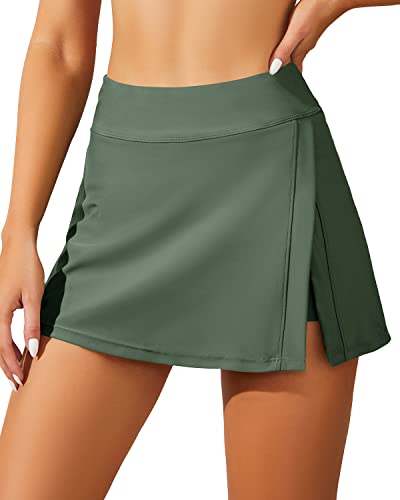 Image of High Waisted Split Swim Skirt Built-in Shorts Tummy Control Swim Bottom | Wide Flattening Band, Versatile Top Pairing, Full rear modesty via long hem