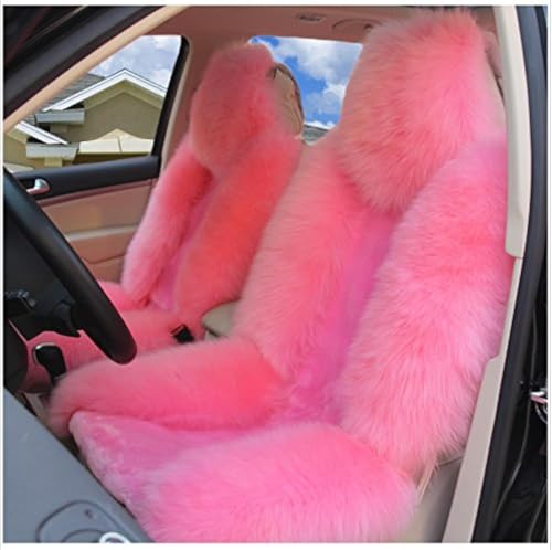 IMQOQ A Pair 50% Genuine Sheepskin Fur Car 2 Front Seat Covers Set Winter Warm Universal Pink…