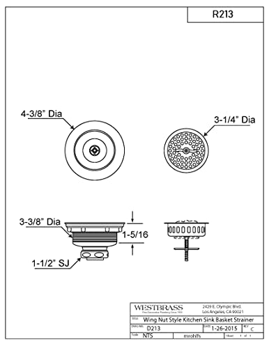 Colador de cocina grande estilo Tuerca de Ala Westbrass miniatura 5
