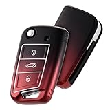OATSBASF Autoschlüssel Hülle kompatibel mit VW Golf 7, Gradient-TPU Schlüsselbox Cover für VW Polo, Skoda, Tiguan, MK7 3-Tasten Schlüssel Hülle (Gradient Rot)