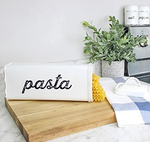 AuldHome Rustic Spaghetti Canister, Distressed White Enamelware Farmhouse Tall Pasta Storage Container