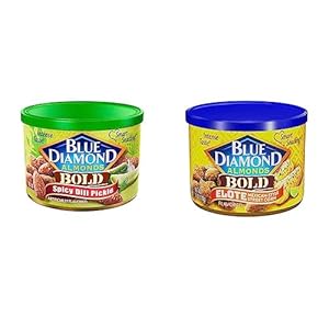 Blue Diamond Almonds Spicy Dill Pickle and BOLD Elote Mexican Street Corn Flavored Snack Nuts, 6 oz Cans