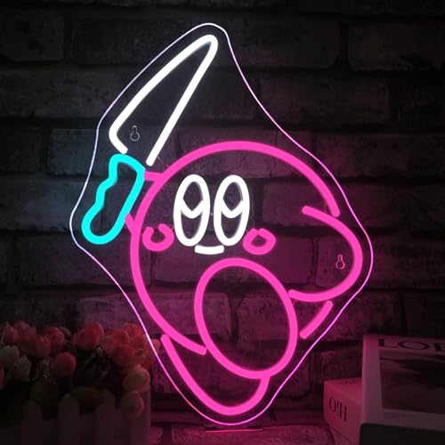 RXXXTRXQ Kirbee Knife Neon Sign LED USB Gaming Neon Light Sign for Boys Bedroom Dimmable Cute Animal Led Signs for Wall Decor Game Room Decoration Gamer Fans Birthday Gifts