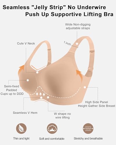 HORISUN Seamless Bras Full Coverage Wireless Push Up Bra for Women No Underwire Comfort V Neck Bralettes with Support4