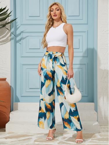 Patgoal Women Wide Leg Pants High Waisted Palazzo Pants Lounge Beach Work Casual Flowy Tie Knot Trousers with Pockets2