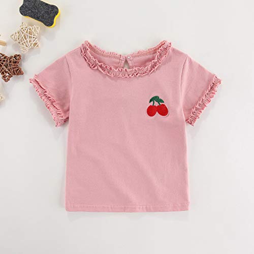 Toddler Baby Girls Ruffle Sleeve Shirts Kids Cute Cherry Embroidery Short Sleeve Crewneck Blouse Summer Tops2