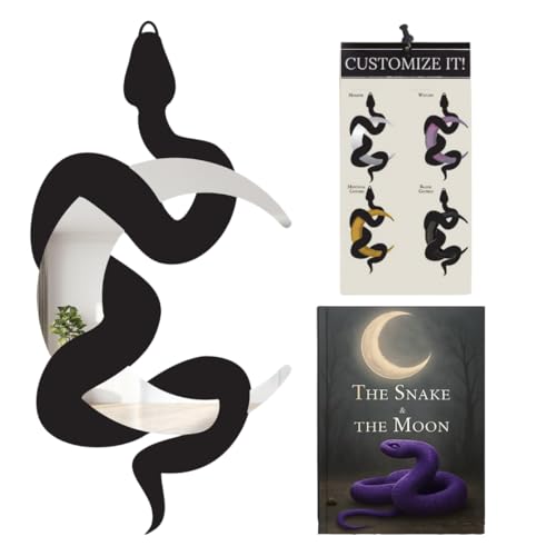 LevOli Snake and Moon Mirror - Witchy Wall Decor with Crescent Moon & Serpent - Gothic Pagan Altar Decor - Hecate Symbol of Awakening - Spiritual Awaking Kundalini Gift for Women, Wicca & Witchcraft