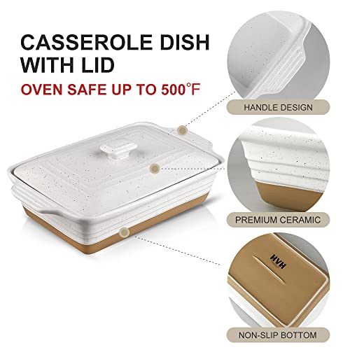 Hvh Ceramic Casserole Dish With Lid Oven Safe, 9X13 Casserole Dish, Covered Rectangular Casserole Dish Set, 3.5 Quart Large Casserole Dish, Baking Dishes For Casseroles, Farmhouse Style (White) #TOP5