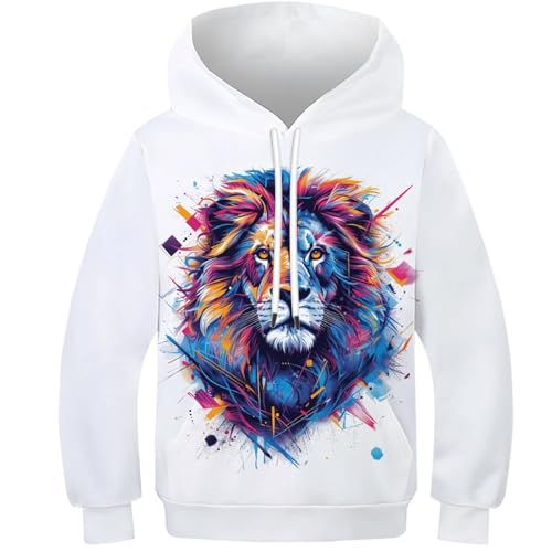 Pull Lion Capuche 3D Imprimé Hoodie Fille Garçon Sweat-Shirt Tendance Enfant 11-13 Ans