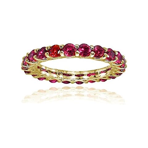 Ice Gems Yellow Gold Flashed Silver Created Ruby 3mm Round-cut Eternity Band Ring, Size 9 Cover