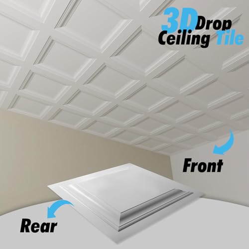 Image of Art3d 36-Pack Square Drop Ceiling Tile 2ft x 2ft in White, PVC Ceiling Panel 24 x 24in. - Covers 144 Sq.,ft., Multi-Pack, Compatible with 15 /16 inch Drop Ceiling Grid System