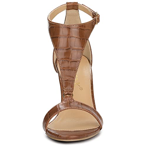 Allegra K Allegra K Women's T Strap Open Toe Stiletto Heel Brown Sandals 10 M US