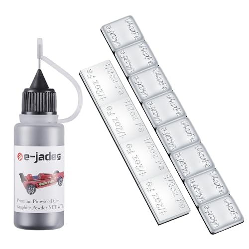 Pinewood Car Weights Kit-Pinewood Car Weights&Graphite Powder-4OZ 12 Pieces 2 Sizes Derby Weights-0.5OZ Graphite Lubricant for Derby car Pine Derby Car Wheels Axles Speed