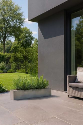 VIVANNO Blumenkasten Balkonkasten Pflanzkasten Fiberglas FLOBO Beton-Optik grau - 15x100x17 cm