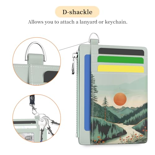 Image of Hancynir Slim Wallet Women Credit Card Holder, Mountain Sunset RFID Blocking Small Mini Card Wallets, Cute Front Pocket PU Leather Card Case, Thin Travel Zipper Coin Cash Ladies Female Wallet Gifts
