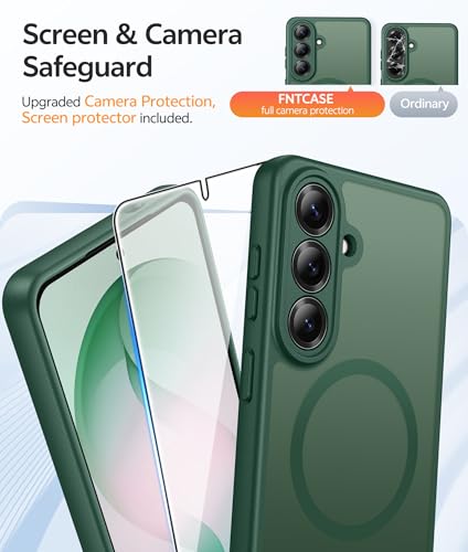 Image of FNTCASE for Samsung Galaxy S26 Case: [Fit for Magsafe] [Full Camera Protection & Screen Protector] Translucent Matte Military Grade - Shockproof Protective Phone Cover for Samsung S 26 - Green