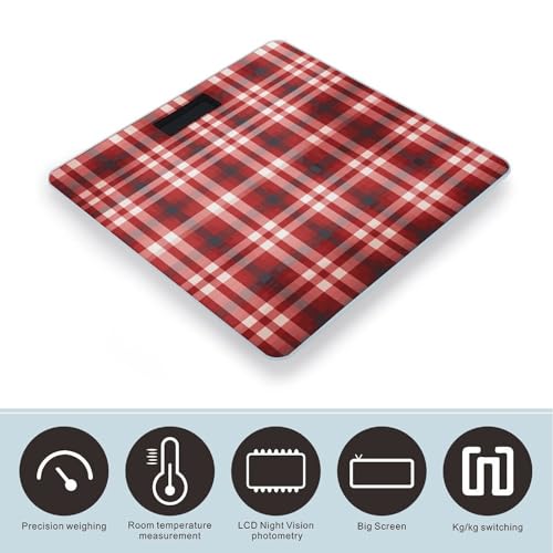 Báscula digital para baño rojo tartán con pantalla LCD miniatura 3