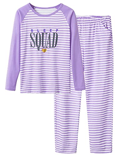 Cozchique Pajamas For Girls Size 6-16 Pants & Long Sleeve Jammies Glitter Heart & Stripe Tween/Teens Fall Cloths Set
