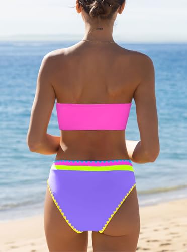 Image of popvil Bikini Sets for Women Bandeau Swimsuits Strapless Two Piece Bathing Suits Neon Swimwear for Beach Vacation 2026