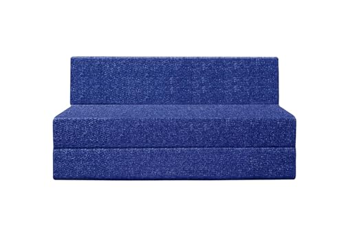 Image of Foldable 2 Seater Sofa Cum Bed, Sofa Bed 4 X 6 Feet, Jute Fabric- Washable Cover- Including Two Cushion Perfect for Home & Office - Blue Color
