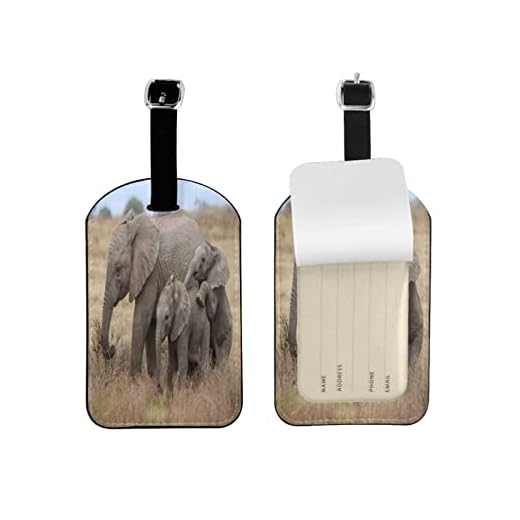 Safari Elephant Mom and Baby Elephant On African Grassland ),2 PC Luggage Tag Privacy Cover Id Tag with Stainless Steel Ring and Address Card for Travel Bag Suitcase