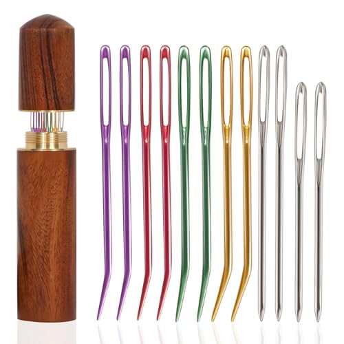 KaiserNgu Yarn Needles 12 Pcs Large Eye Sewing Needle Kit Darning Tapestry Needles with Wood Storage