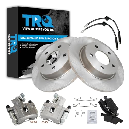 Image of TRQ Rear Brake Pad and Rotor Set Semi Metallic Calipers Compatible with 2006-2008 Mazda 3