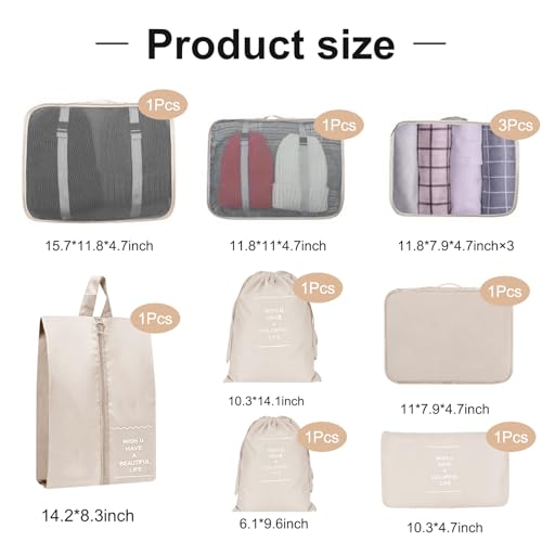 TXBOBECO 10 Stück Koffer Organizer Set,Packing Cubes,Beige – Ansicht 3